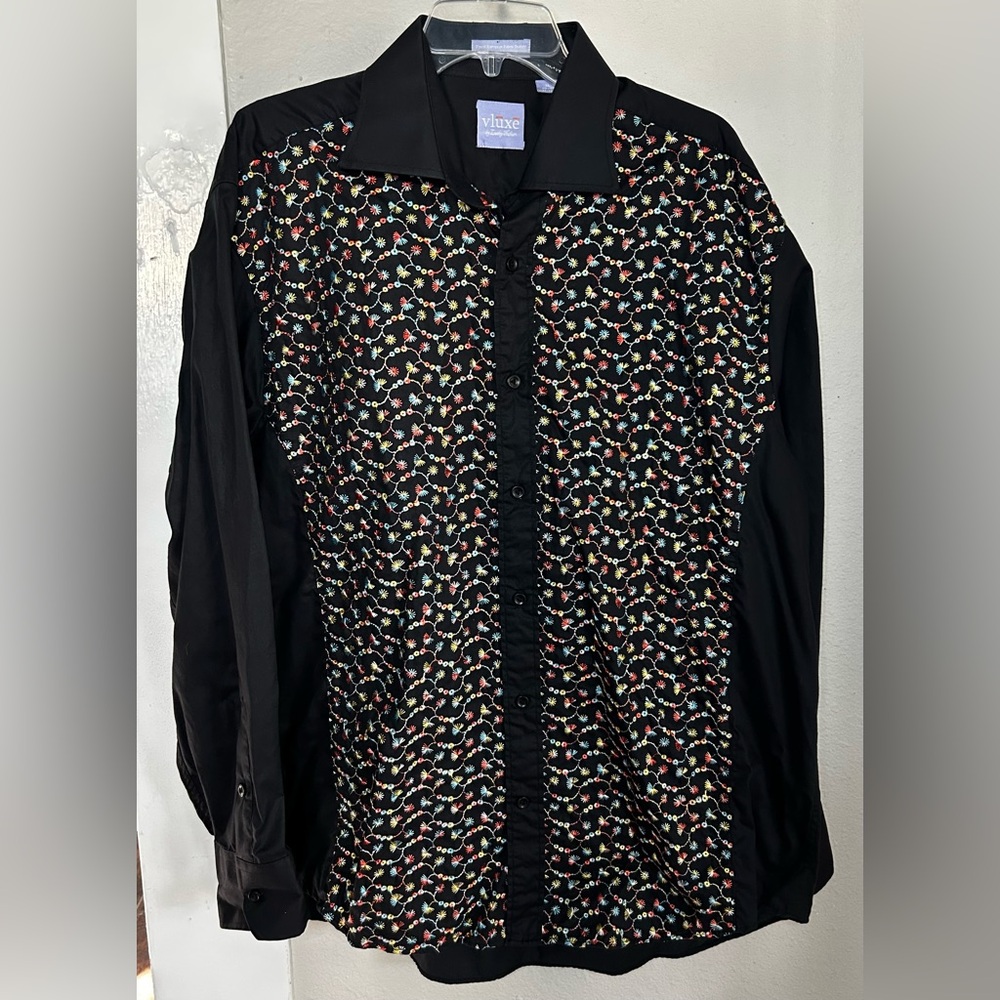 Vluxe Black Color Embroidered Button Down Shirt Size XL